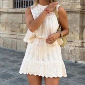 NWT Zara Pointelle Knit Skirt Cream/Ecru - Size L